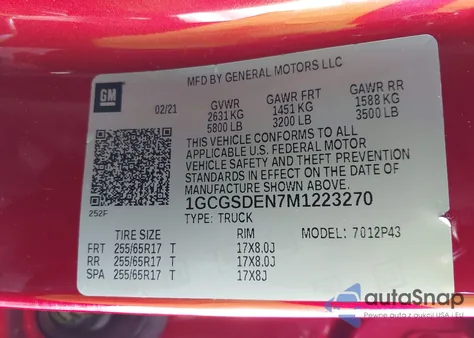 2021 Chevrolet Colorado 2Wd Short Box Z71 z USA, uszkodzony, nr VIN 1GCGSDEN7M1223270